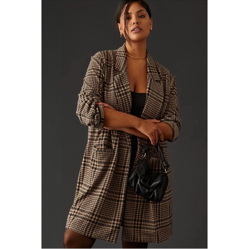 Anthropologie Sanctuary Carleton Plaid Longline Blazer XS Knit Tailored Workwear
